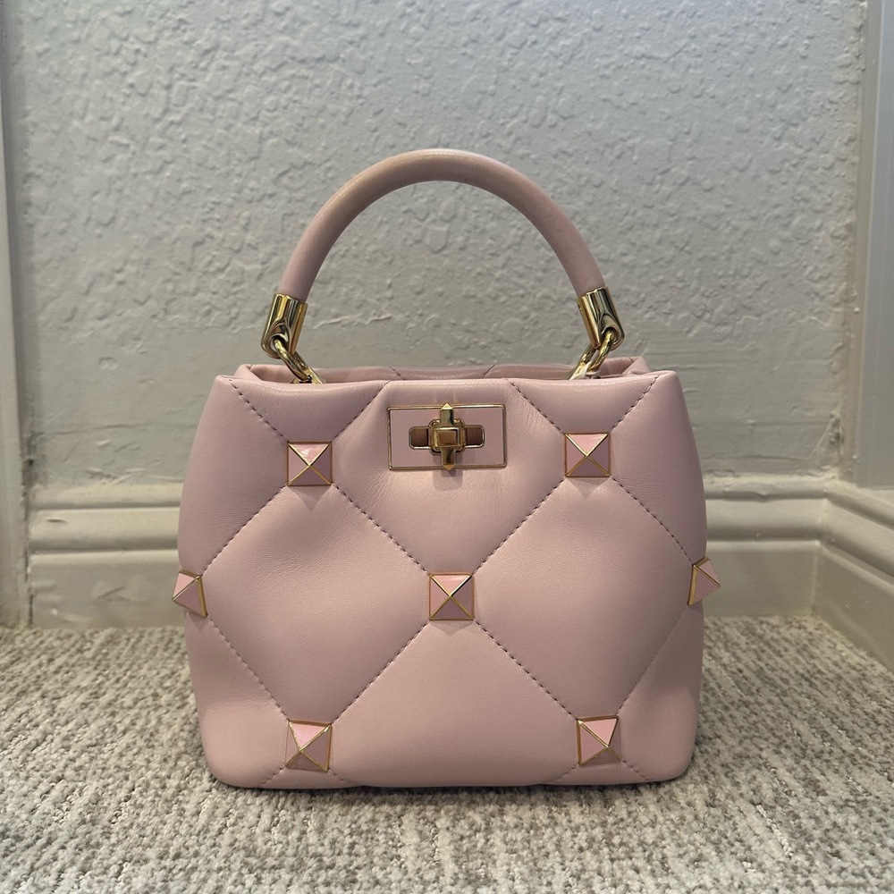 Valentino Roman Stud Enamel Bag in Light Pink